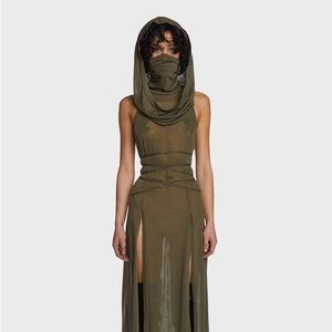 Dolls Kill Darker Wav Echo Hooded Slit Maxi Dress Sz M
